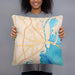 Person holding 18x18 Custom Mobile Alabama Map Throw Pillow in Watercolor