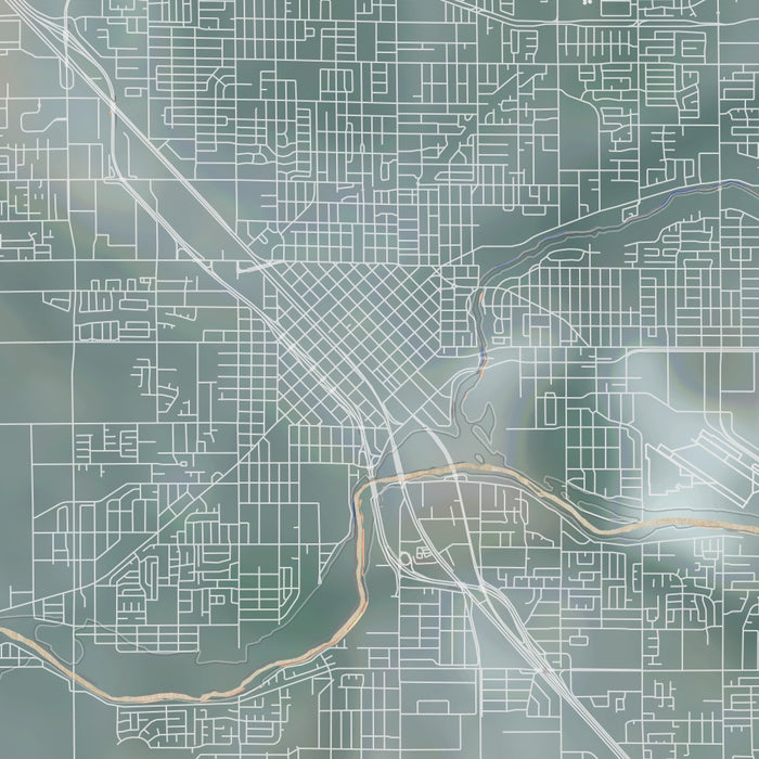 Modesto California Map Print in Afternoon Style Zoomed In Close Up Showing Details