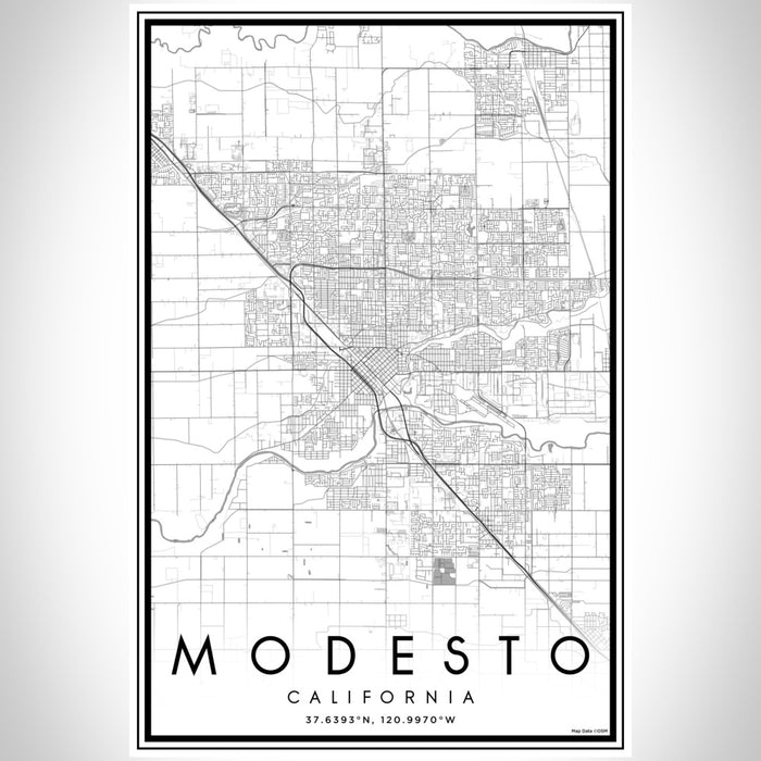 Modesto California Map Print Portrait Orientation in Classic Style With Shaded Background