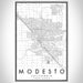 Modesto California Map Print Portrait Orientation in Classic Style With Shaded Background