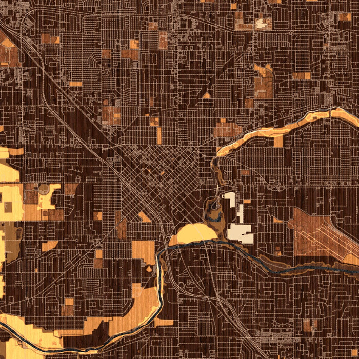 Modesto California Map Print in Ember Style Zoomed In Close Up Showing Details