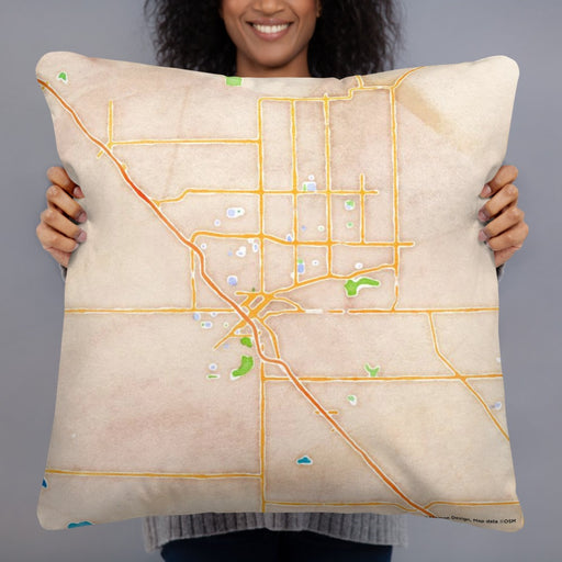 Person holding 22x22 Custom Modesto California Map Throw Pillow in Watercolor