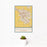 12x18 Modesto California Map Print Portrait Orientation in Woodblock Style With Small Cactus Plant in White Planter