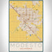 Modesto California Map Print Portrait Orientation in Woodblock Style With Shaded Background