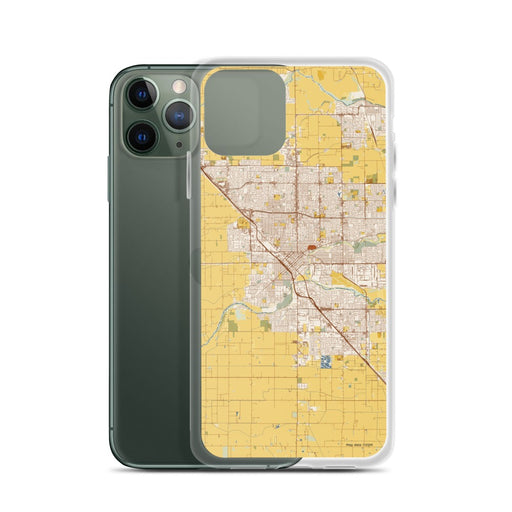 Custom Modesto California Map Phone Case in Woodblock on Table with Laptop and Plant