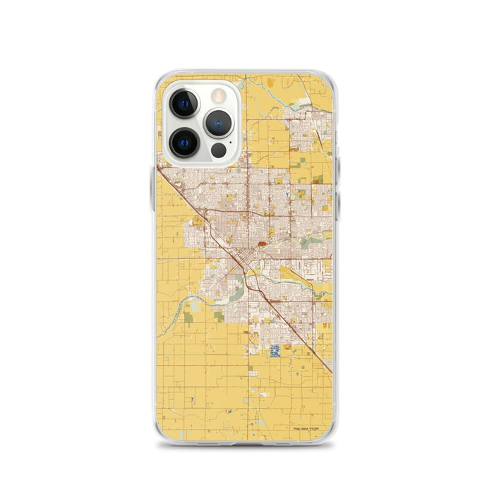 Custom Modesto California Map iPhone 12 Pro Phone Case in Woodblock