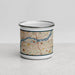 Front View Custom Moline Illinois Map Enamel Mug in Woodblock