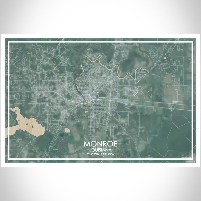 Monroe Louisiana Map Print Landscape Orientation in Afternoon Style With Shaded Background