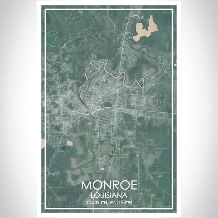 Monroe Louisiana Map Print Portrait Orientation in Afternoon Style With Shaded Background
