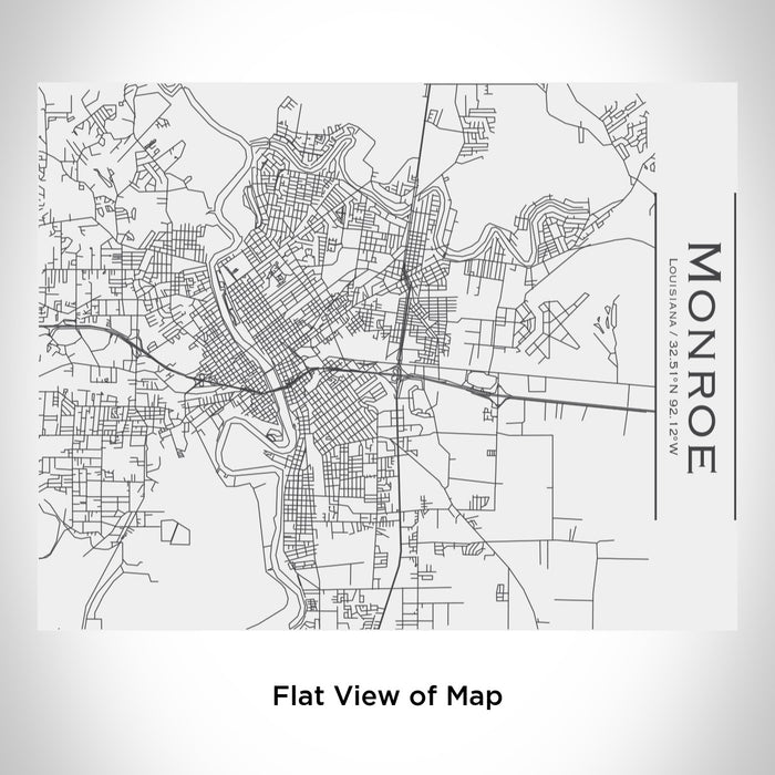Rendered View of Monroe Louisiana Map Engraving on 20oz Stainless Steel Insulated Bottle with Bamboo Top in White