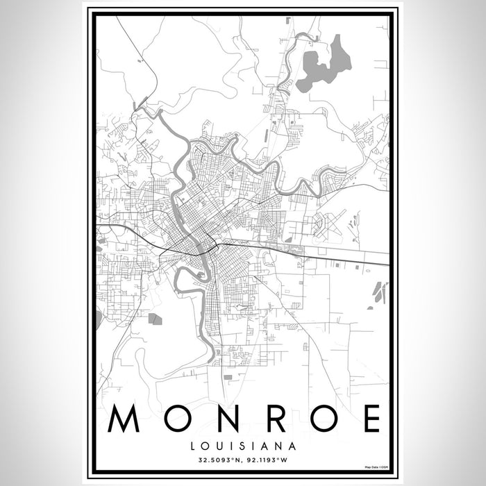 Monroe Louisiana Map Print Portrait Orientation in Classic Style With Shaded Background