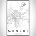 Monroe Louisiana Map Print Portrait Orientation in Classic Style With Shaded Background