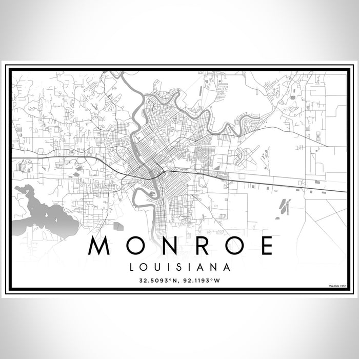 Monroe Louisiana Map Print Landscape Orientation in Classic Style With Shaded Background