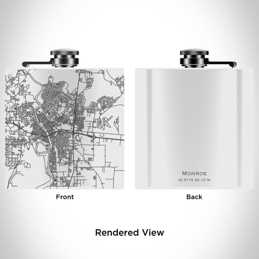 Rendered View of Monroe Louisiana Map Engraving on 6oz Stainless Steel Flask in White