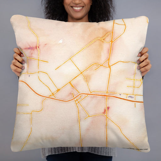 Person holding 22x22 Custom Monroe Louisiana Map Throw Pillow in Watercolor
