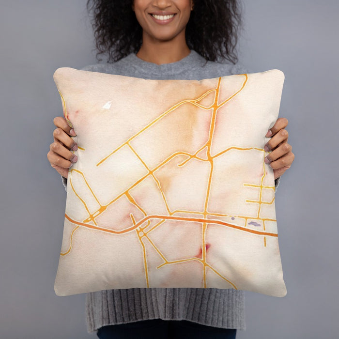 Person holding 18x18 Custom Monroe Louisiana Map Throw Pillow in Watercolor