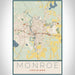 Monroe Louisiana Map Print Portrait Orientation in Woodblock Style With Shaded Background