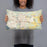 Person holding 20x12 Custom Monroe Louisiana Map Throw Pillow in Woodblock