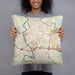 Person holding 18x18 Custom Monroe Louisiana Map Throw Pillow in Woodblock