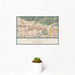 12x18 Monrovia California Map Print Landscape Orientation in Woodblock Style With Small Cactus Plant in White Planter