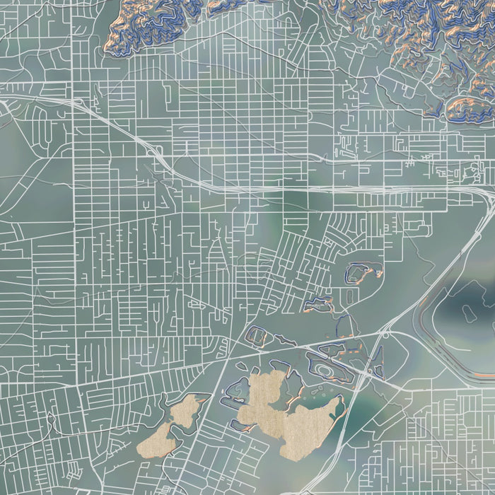 Monrovia California Map Print in Afternoon Style Zoomed In Close Up Showing Details