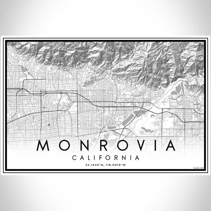 Monrovia California Map Print Landscape Orientation in Classic Style With Shaded Background