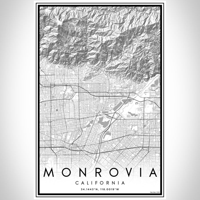 Monrovia California Map Print Portrait Orientation in Classic Style With Shaded Background