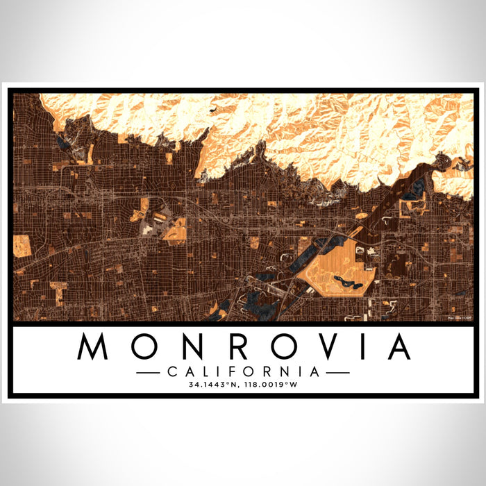 Monrovia California Map Print Landscape Orientation in Ember Style With Shaded Background