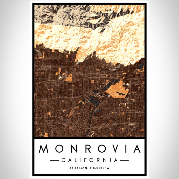 Monrovia California Map Print Portrait Orientation in Ember Style With Shaded Background