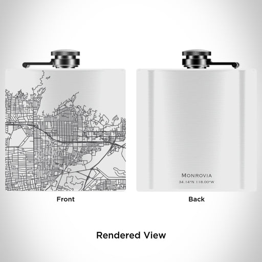 Rendered View of Monrovia California Map Engraving on 6oz Stainless Steel Flask in White