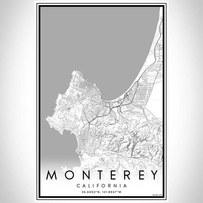 Monterey California Map Print Portrait Orientation in Classic Style With Shaded Background
