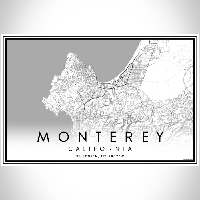 Monterey California Map Print Landscape Orientation in Classic Style With Shaded Background