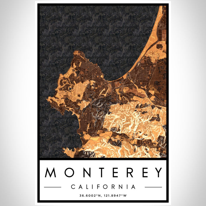 Monterey California Map Print Portrait Orientation in Ember Style With Shaded Background