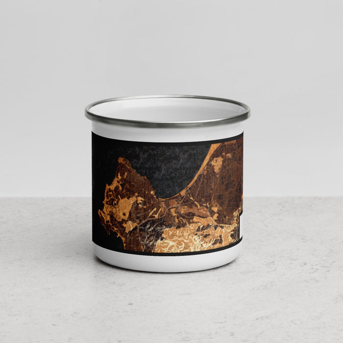 Front View Custom Monterey California Map Enamel Mug in Ember