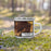 Right View Custom Monterey California Map Enamel Mug in Ember on Grass With Trees in Background