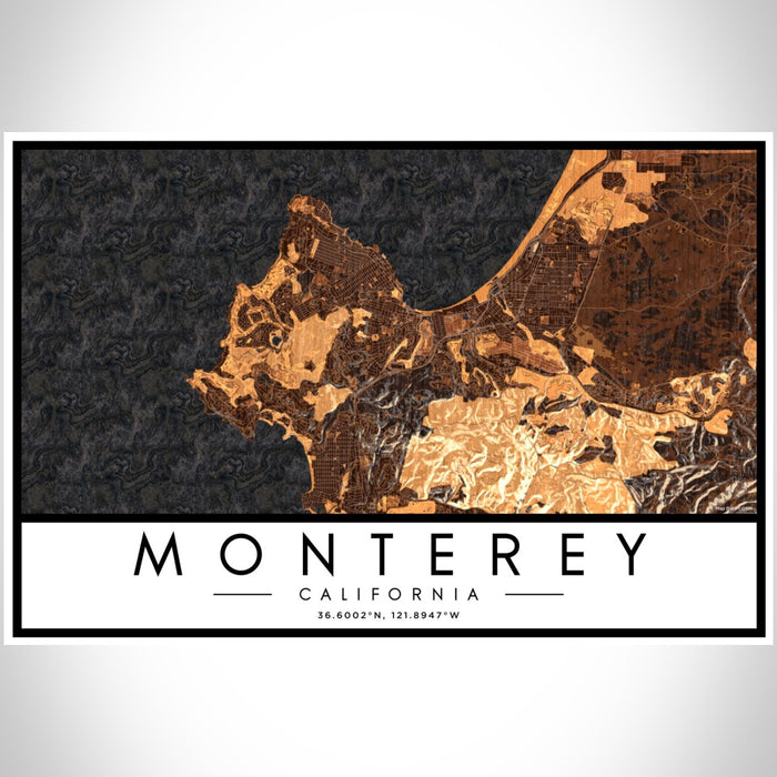 Monterey California Map Print Landscape Orientation in Ember Style With Shaded Background