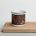 Front View Custom Monterey Park California Map Enamel Mug in Ember on Cutting Board