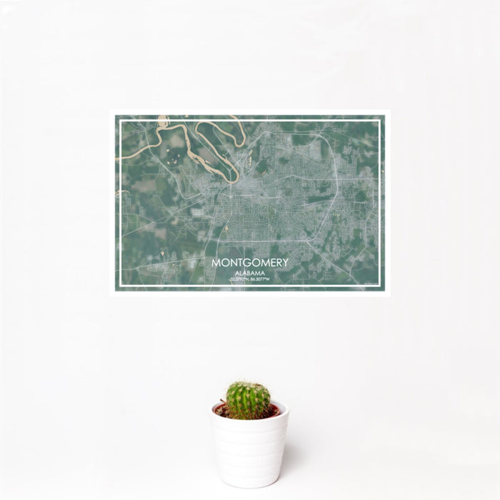 12x18 Montgomery Alabama Map Print Landscape Orientation in Afternoon Style With Small Cactus Plant in White Planter