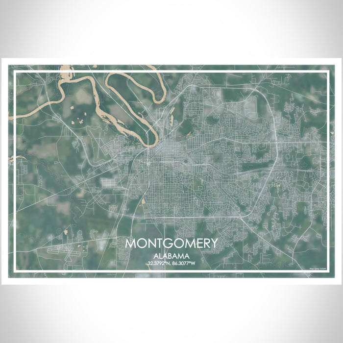 Montgomery Alabama Map Print Landscape Orientation in Afternoon Style With Shaded Background