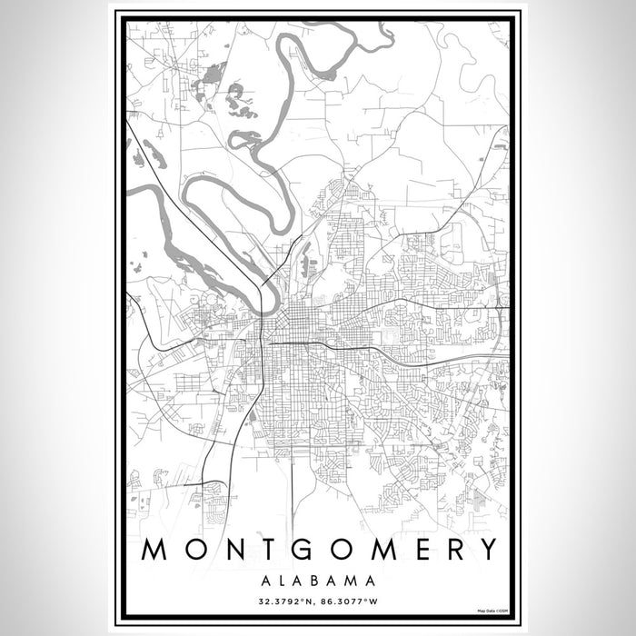 Montgomery Alabama Map Print Portrait Orientation in Classic Style With Shaded Background