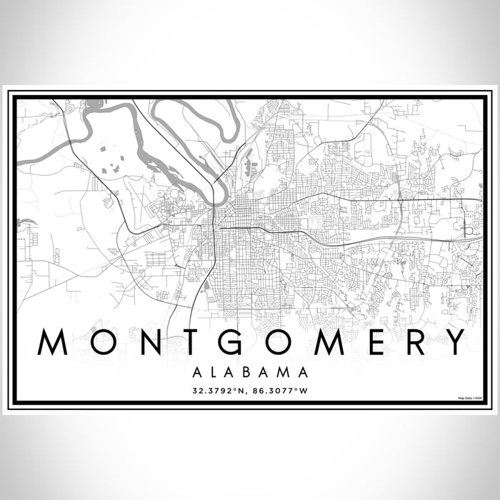 Montgomery Alabama Map Print Landscape Orientation in Classic Style With Shaded Background
