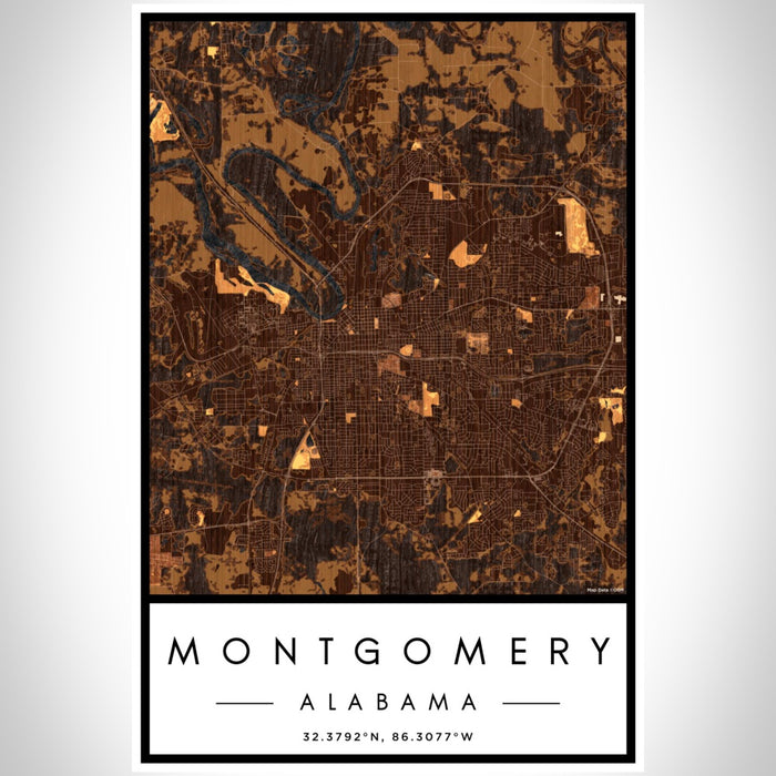 Montgomery Alabama Map Print Portrait Orientation in Ember Style With Shaded Background