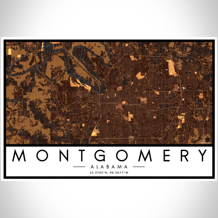 Montgomery Alabama Map Print Landscape Orientation in Ember Style With Shaded Background