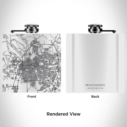 Rendered View of Montgomery Alabama Map Engraving on 6oz Stainless Steel Flask in White