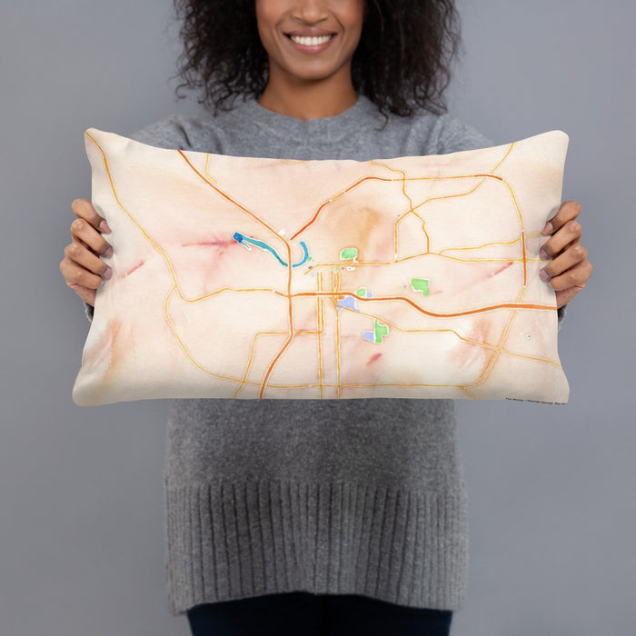 Person holding 20x12 Custom Montgomery Alabama Map Throw Pillow in Watercolor
