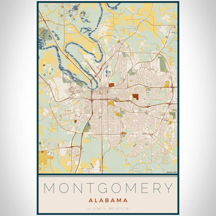 Montgomery Alabama Map Print Portrait Orientation in Woodblock Style With Shaded Background