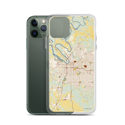 Custom Montgomery Alabama Map Phone Case in Woodblock on Table with Laptop and Plant