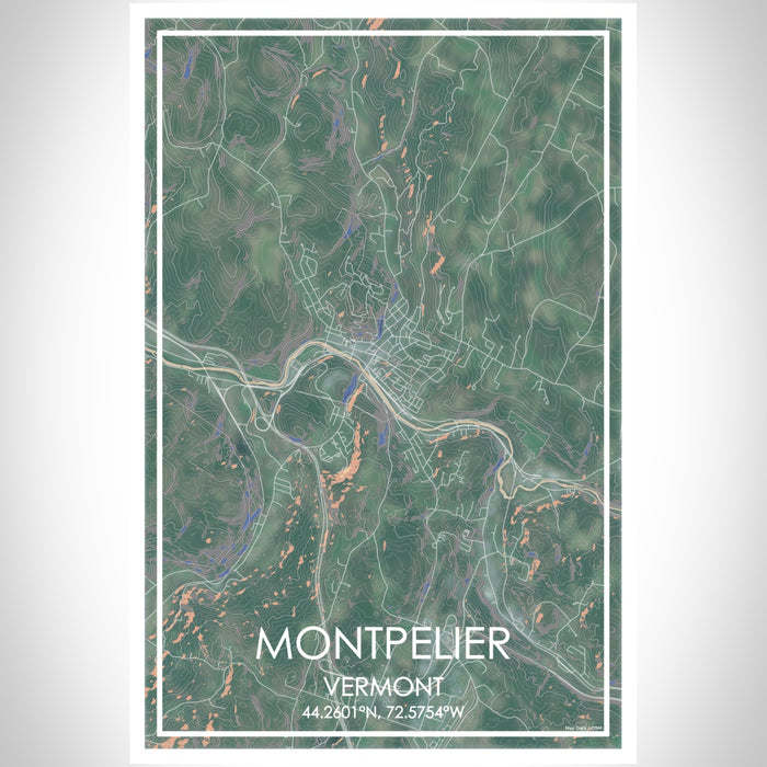 Montpelier Vermont Map Print Portrait Orientation in Afternoon Style With Shaded Background
