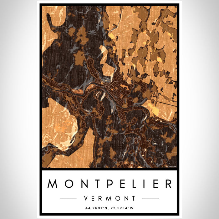 Montpelier Vermont Map Print Portrait Orientation in Ember Style With Shaded Background