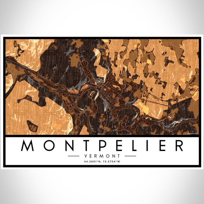 Montpelier Vermont Map Print Landscape Orientation in Ember Style With Shaded Background